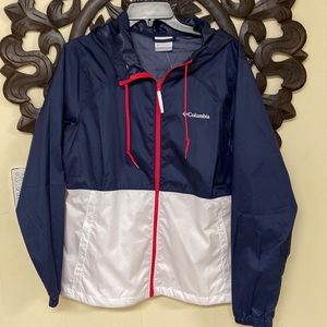 Columbia red, white, and blue hooded windbreaker